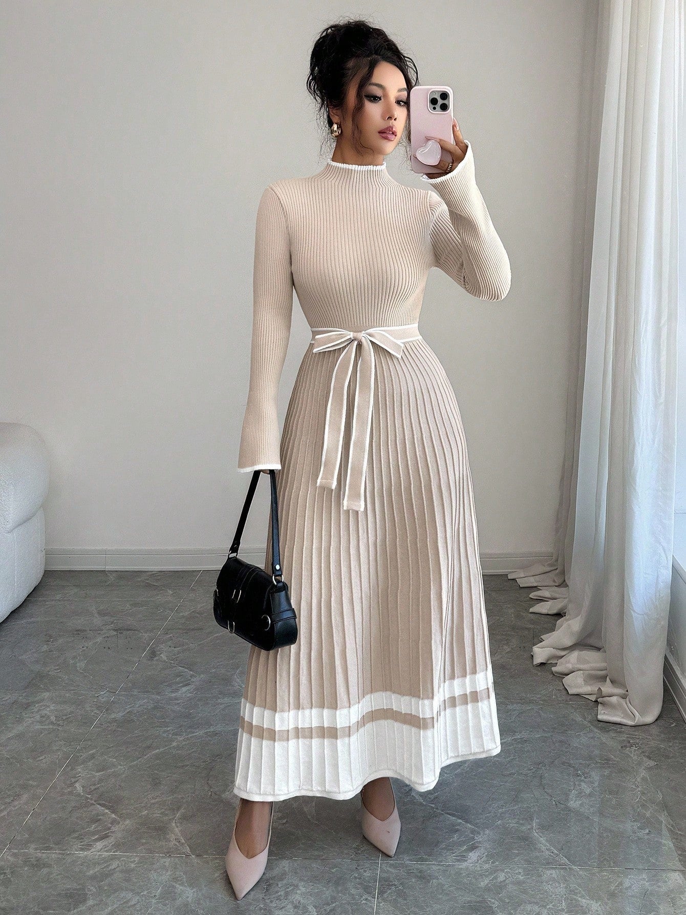 Nora | Elegante Gebreide Jurk met Tailleceintuur