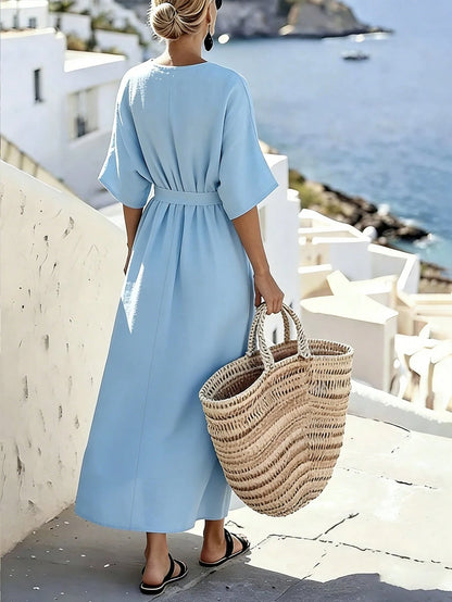 Amelia | Elegante jurk met riem en zakken