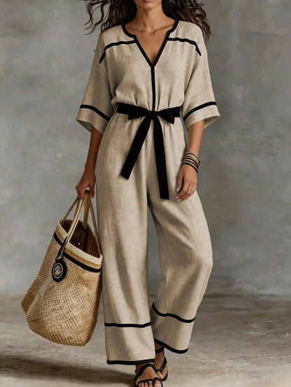 Sarah | Elegante V-Hals Jumpsuit met Contrastdetails