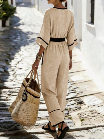 Sarah | Elegante V-Hals Jumpsuit met Contrastdetails