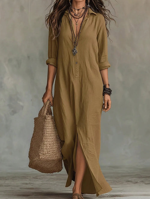 Natalie | Tijdloze maxi-jurk met overhemdstijl