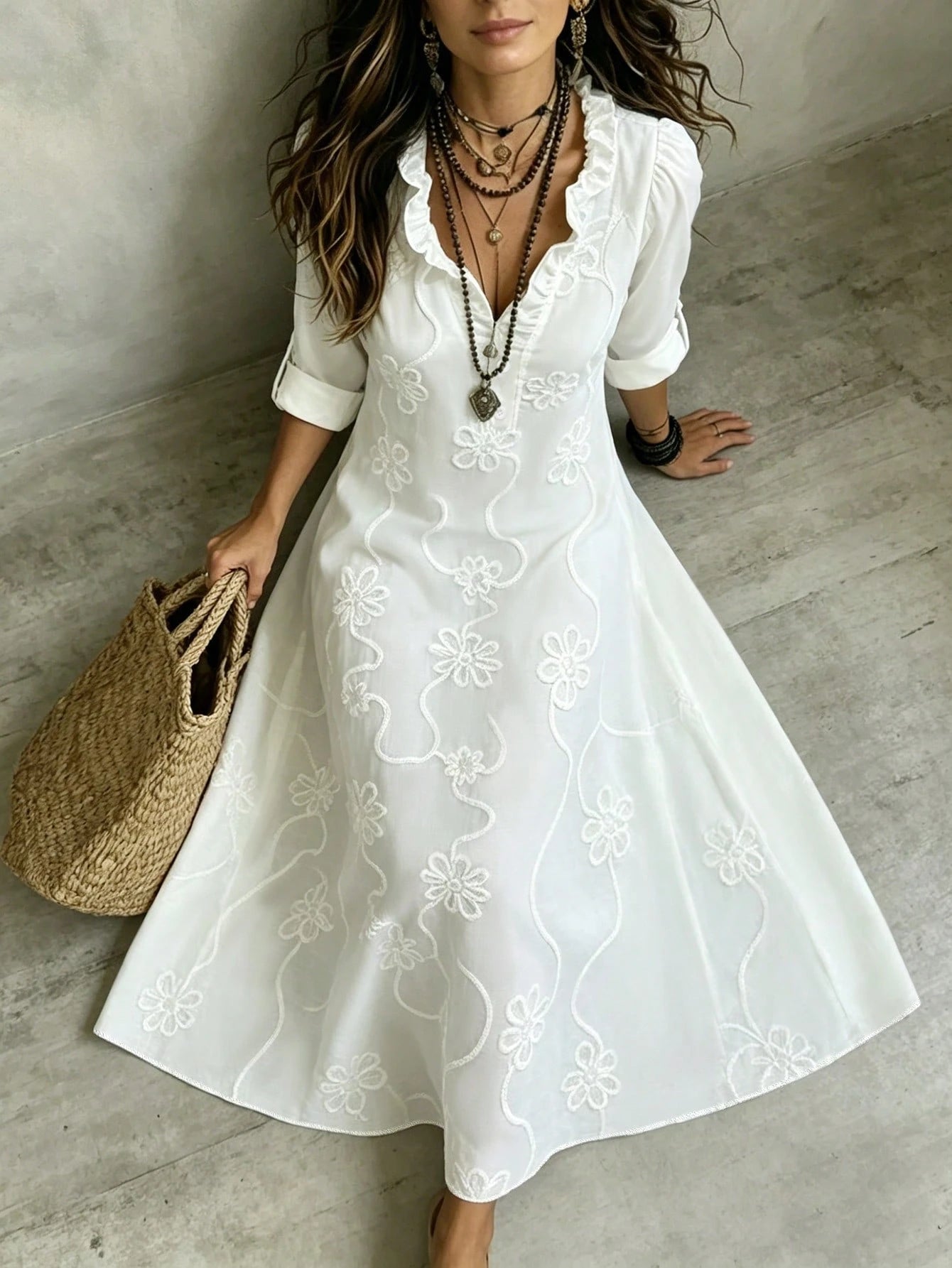 Aurora | Elegante geborduurde maxi-jurk