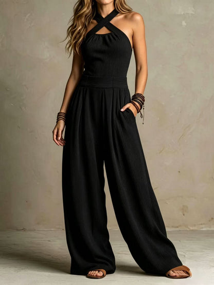 Amber | Boho Halter Jumpsuit met Wijde Broek en Zakken