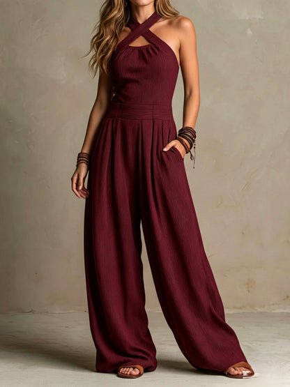 Amber | Boho Halter Jumpsuit met Wijde Broek en Zakken