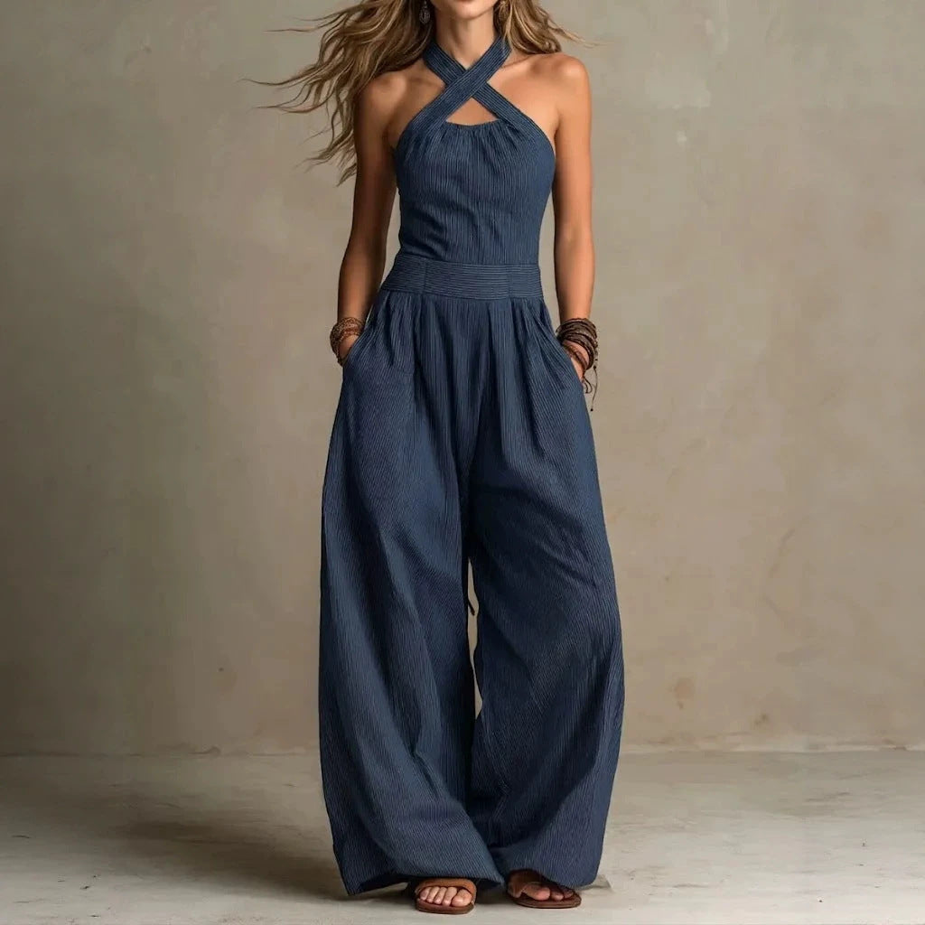 Amber | Boho Halter Jumpsuit met Wijde Broek en Zakken