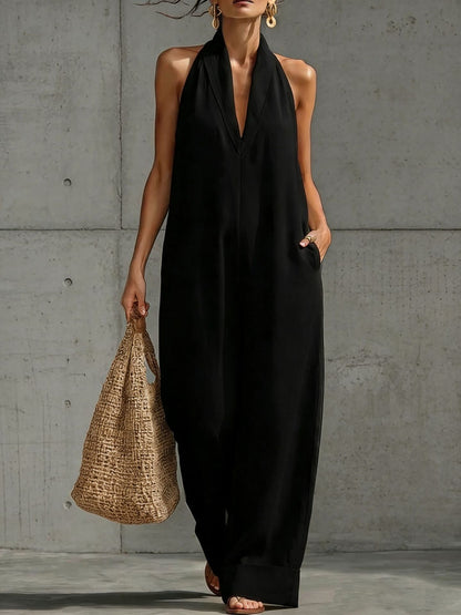 Muna | Minimalistische V-Hals Jumpsuit met Zakken