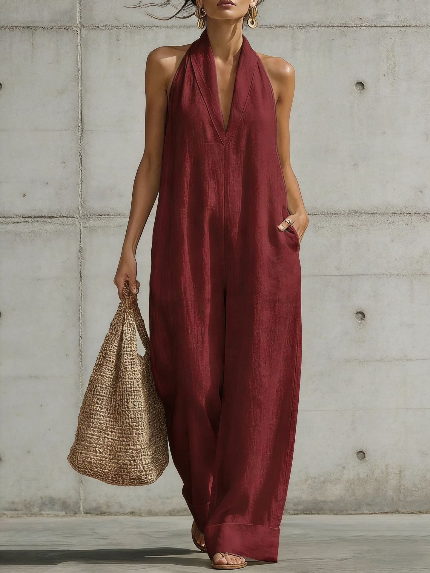 Muna | Minimalistische V-Hals Jumpsuit met Zakken