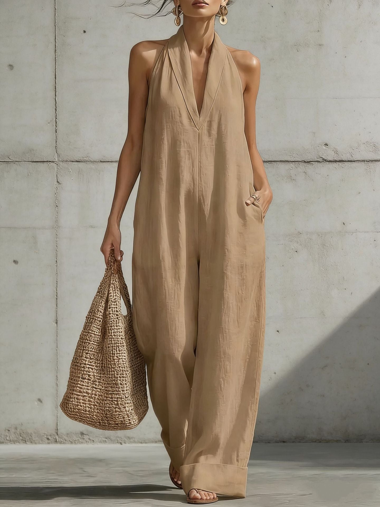 Muna | Minimalistische V-Hals Jumpsuit met Zakken
