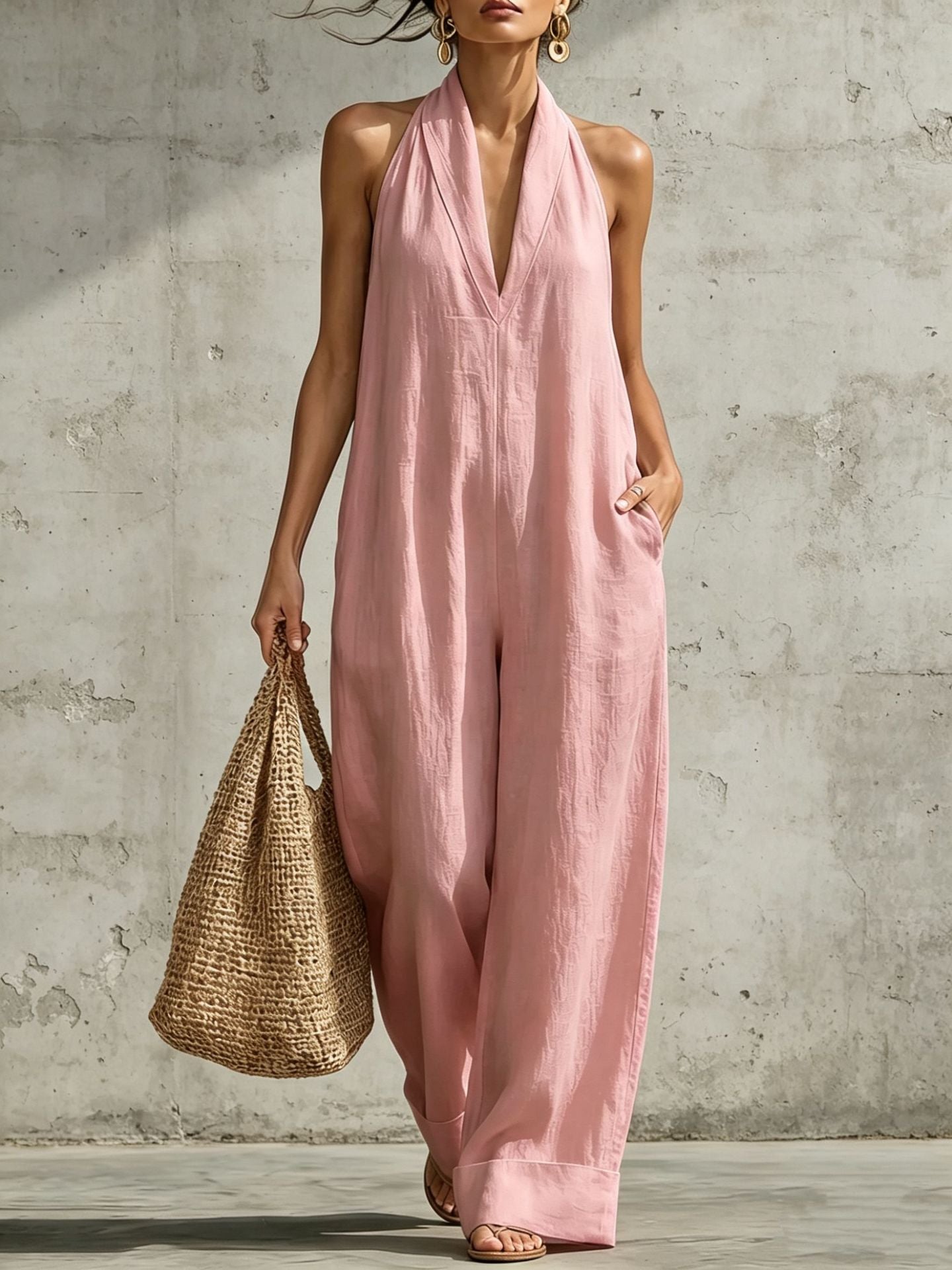 Muna | Minimalistische V-Hals Jumpsuit met Zakken