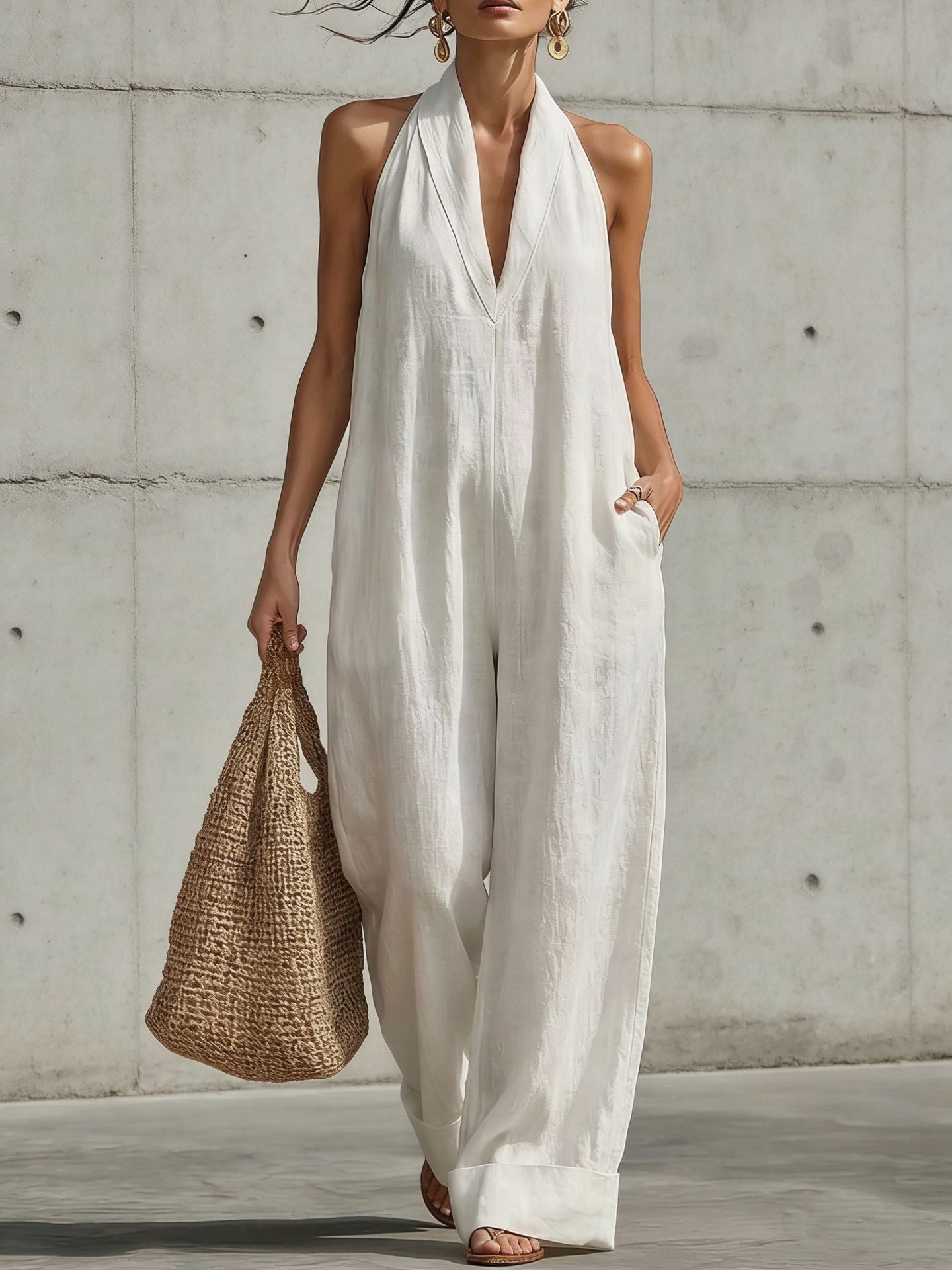 Muna | Minimalistische V-Hals Jumpsuit met Zakken