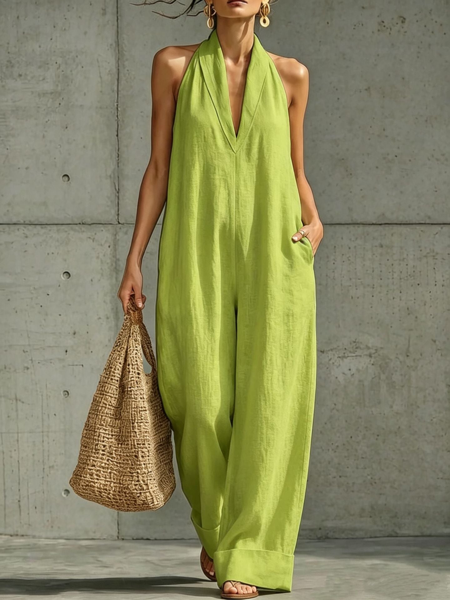 Muna | Minimalistische V-Hals Jumpsuit met Zakken