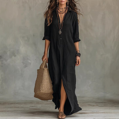 Natalie | Tijdloze maxi-jurk met overhemdstijl